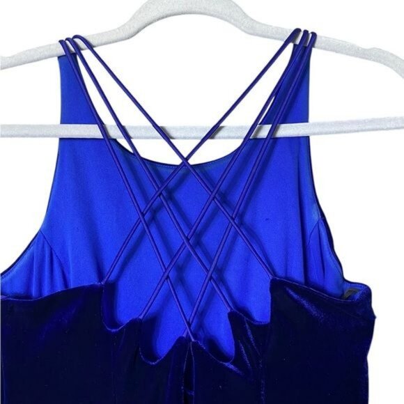 Vintage Y2K Babydoll Velvet Slip Dress 12 Maxi Fairy Grunge Whimsigoth Hoco Blue - Picture 6 of 9